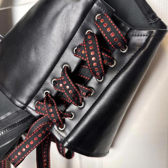 Women's Black Faux Leather Dark Gothic Witchy Halter Halter Bustier Corset XL - Picture 6 of 9